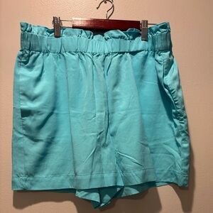 Ann Taylor Factory Teal Elastic Waist Shorts Size L Pull On Summer Casual